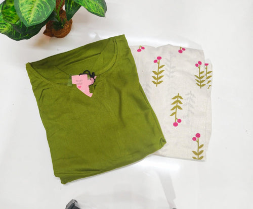 Rayon Top with Handloom Cotton Pant Co-ord Set - Green