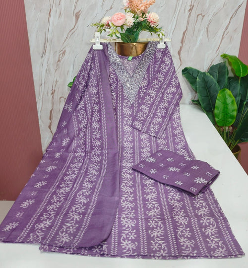 Blended Cotton Kurti with Pant & Dupatta Set