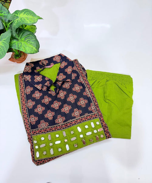 Ajrak Detailed Cotton A-Line Top with Semi Palazzo