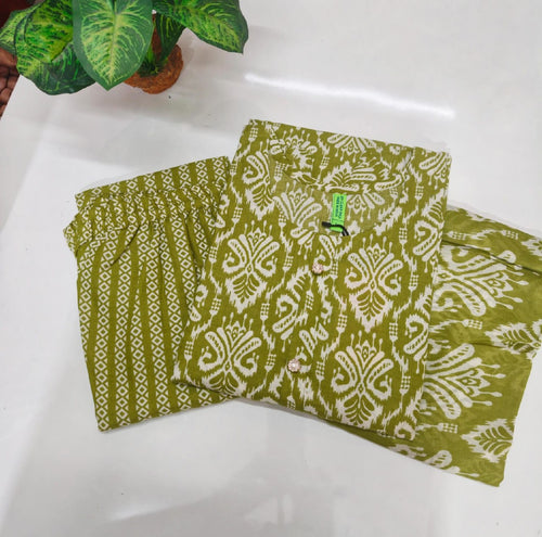 Blended Cotton Kurti with Pant & Dupatta Set