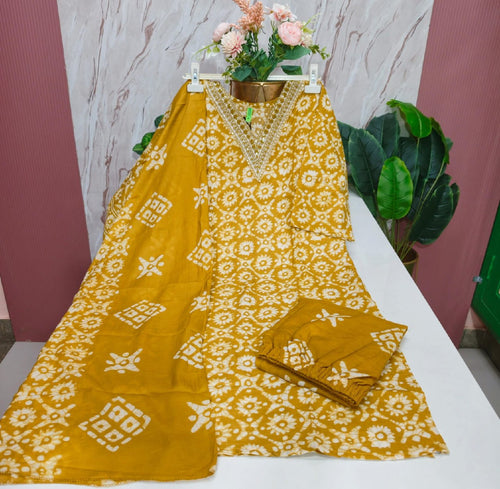 Blended Cotton Kurti with Pant & Dupatta Set