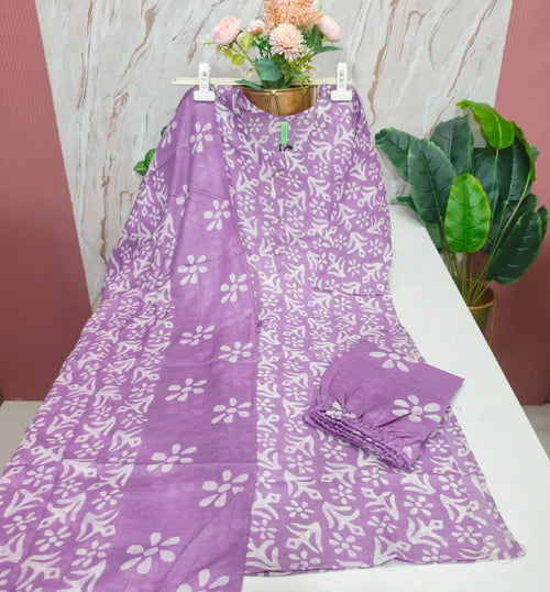 Blended Cotton Kurti with Pant & Dupatta Set