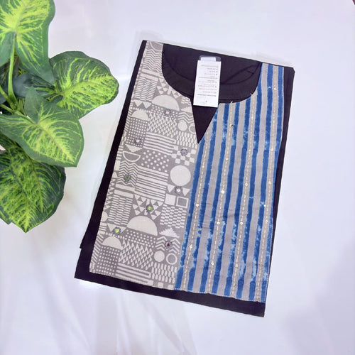 Soft Cotton Black Kurti with Printed Yoke