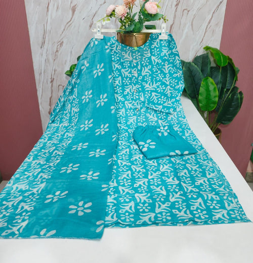 Blended Cotton Kurti with Pant & Dupatta Set