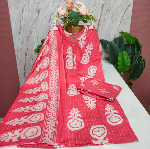 Blended Cotton Kurti with Pant & Dupatta Set