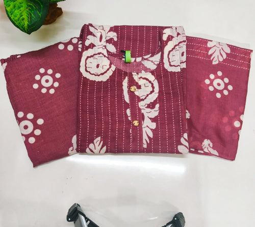 Blended Cotton Kurti with Pant & Dupatta Set