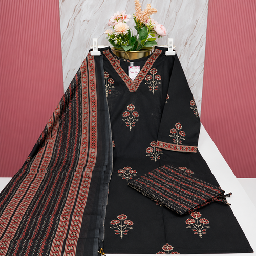 Premium Black Color 60s Cotton Straight Kurti Set