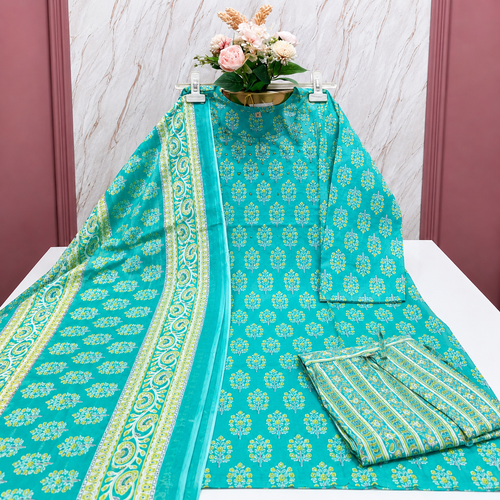 Premium Aqua Blue 60s Cotton 3-Piece Set