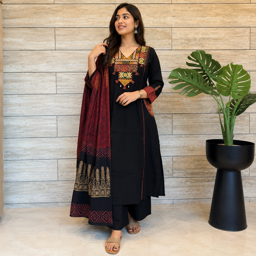 Premium Dabu Cotton A-Line Kurti Set
