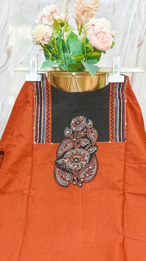Premium Rust Orange A-Line Kurti Set