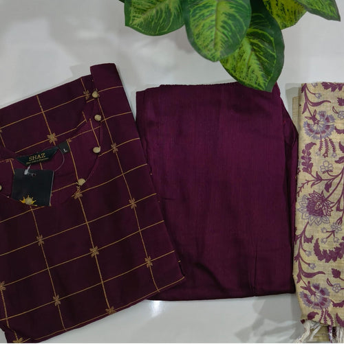 Premium Raw Silk 3-Piece Kurti Set