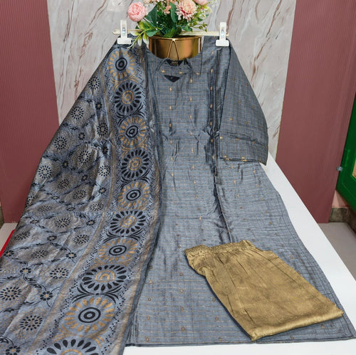 Premium Raw Silk 3-Piece Kurti Set