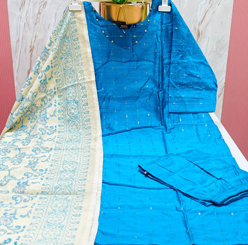 Premium Raw Silk 3-Piece Kurti Set