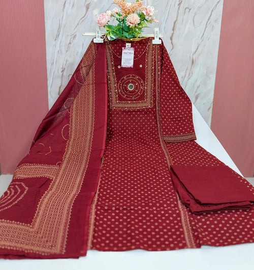 Elegant Maroon A-Line Cotton Kurti Set