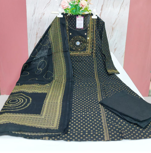 Elegant Black A-Line Cotton Kurti Set