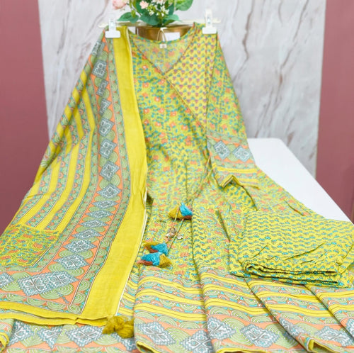 Golden Yellow 60s Cotton Anghrakha Anarkali Set