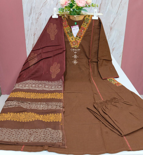 Coffee Brown 60s Cotton A-Line Kurti Set