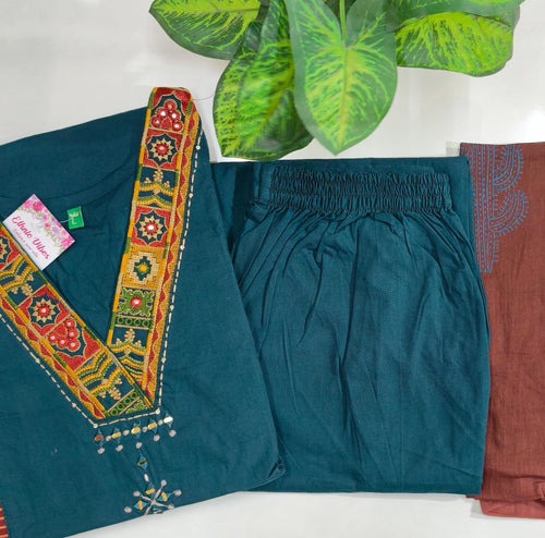 Teal Blue 60s Cotton A-Line Kurti Set