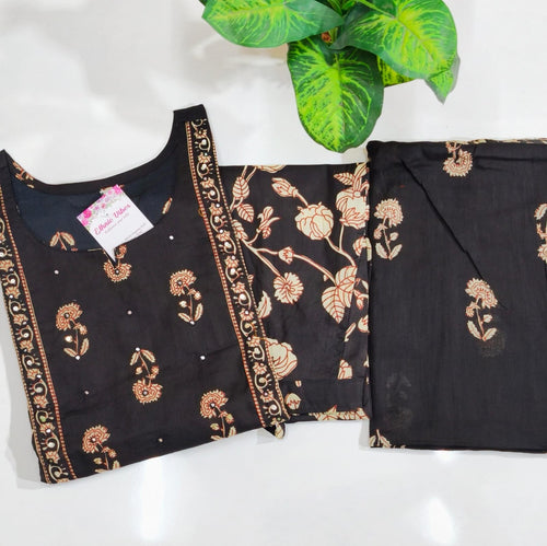 Premium Black 60s Cotton Straight Kurti Set