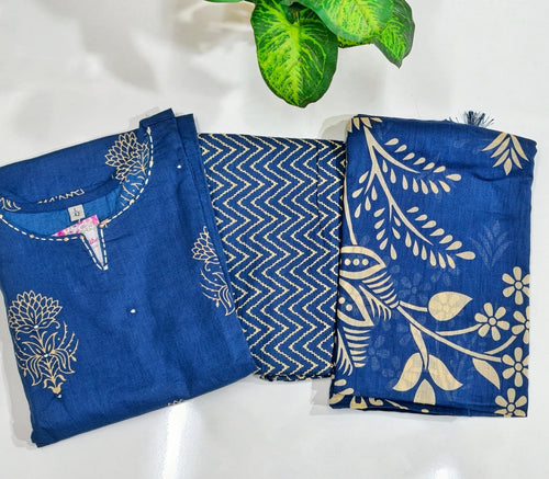 Premium Navy Blue 60s Cotton 3-Piece Set