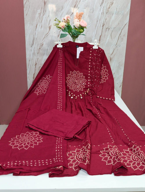 Premium Bandhani Anarkali 3-Piece Set
