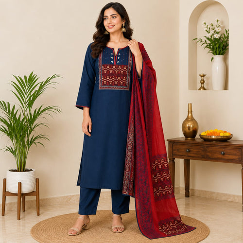 Premium Dabu Cotton 3 Piece Suit Set