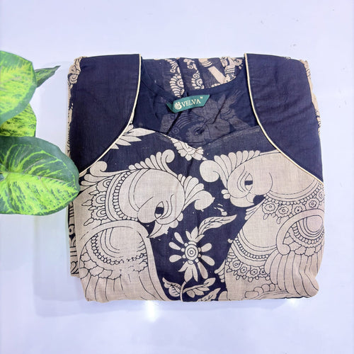 Premium Navy Blue Kalamkari Umbrella Dress