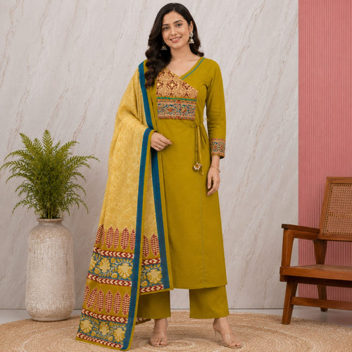Premium Kalamkari A-Line 3-Piece Kurti Set