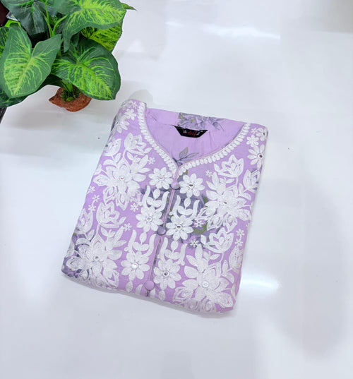 Premium Lavender Embroidered Umbrella Kurti