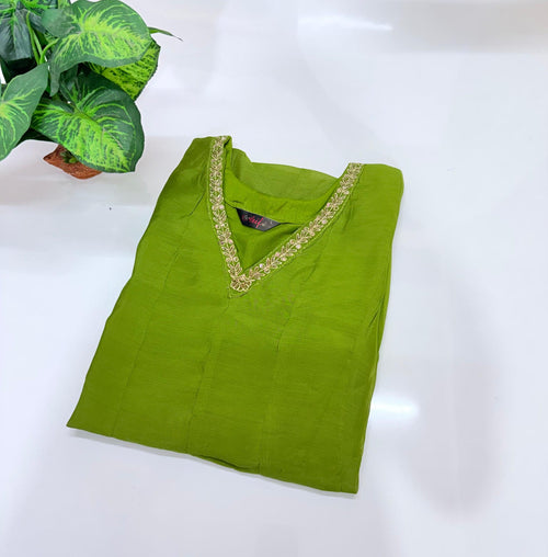 Olive Green Mul Chanderi Anarkali Dress