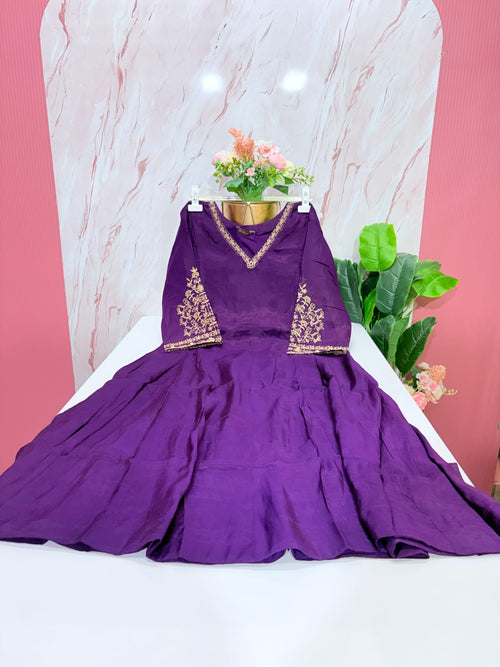 Royal Purple Mul Chanderi Anarkali Dress