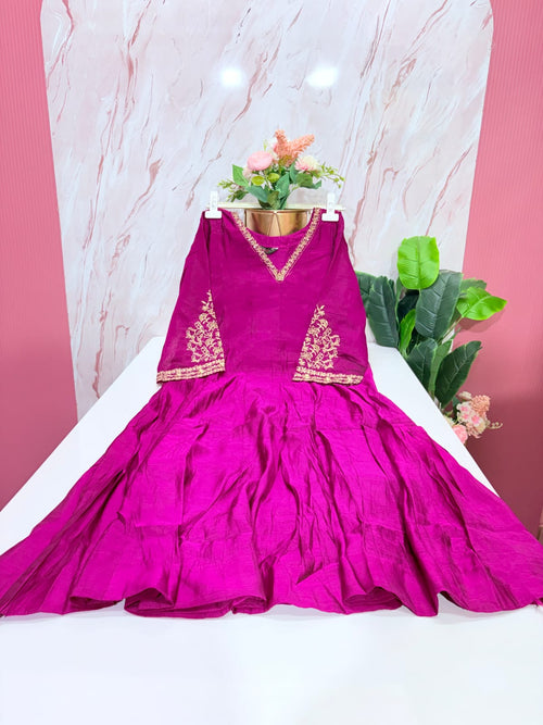 Rani Pink Mul Chanderi Anarkali Dress