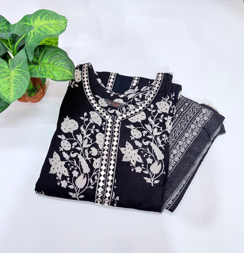 Black Rayon Umbrella Kurti Set