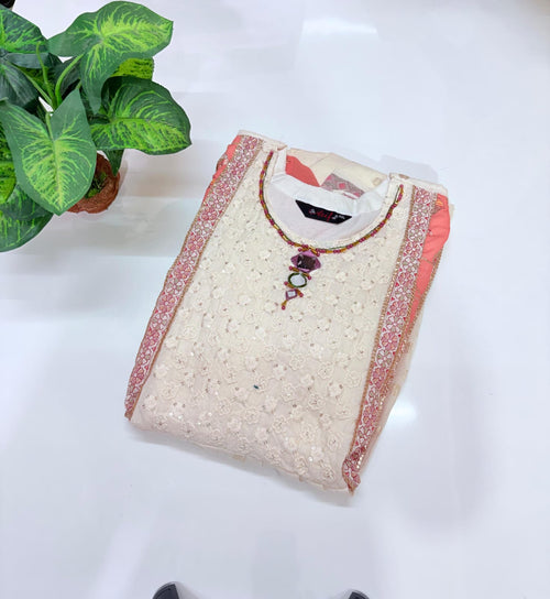 Cotton Single Umbrella Kurti with Georgette Coat – Peach