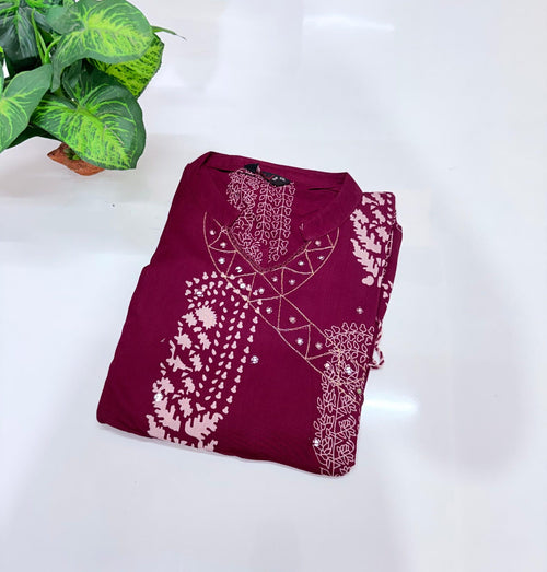 Rayon Single Umbrella Kurti – Wine | Chinese Collar