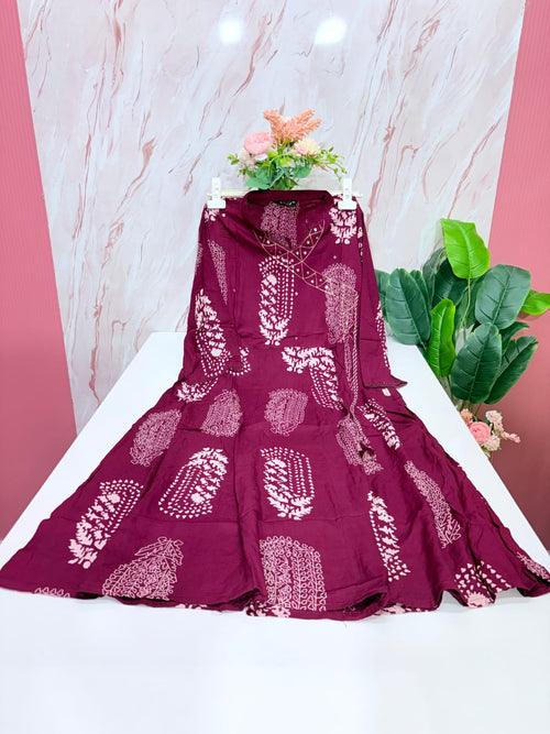 Rayon Single Umbrella Kurti – Wine | Chinese Collar
