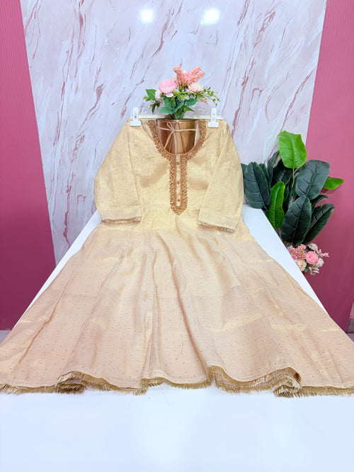 Tissue Silk Single Umbrella Kurti – Golden Sequence Work