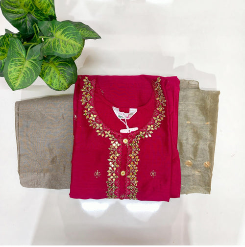 Rani Pink Vichitra Silk Plus Size Straight Cut Suit Set