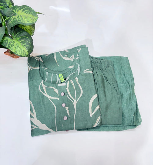 Sage Green Abstract Print Rayon Plus Size Suit Set