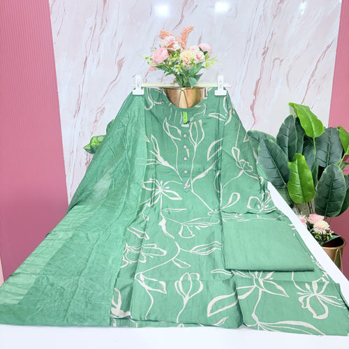 Sage Green Abstract Print Rayon Plus Size Suit Set