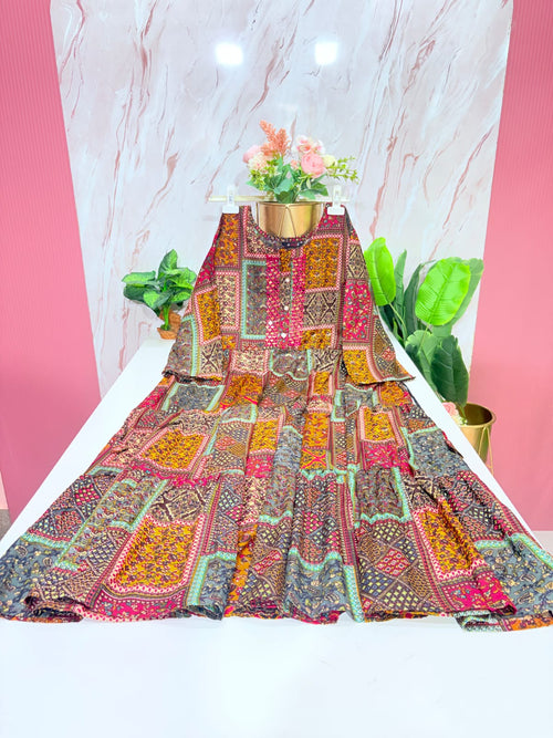 Multicolor Printed Rayon Plus Size Umbrella Kurti