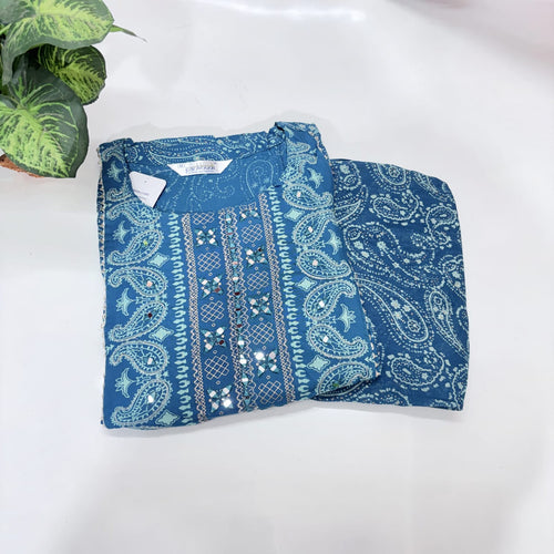 Rama Blue Rayon Plus Size Umbrella Kurti with Dupatta