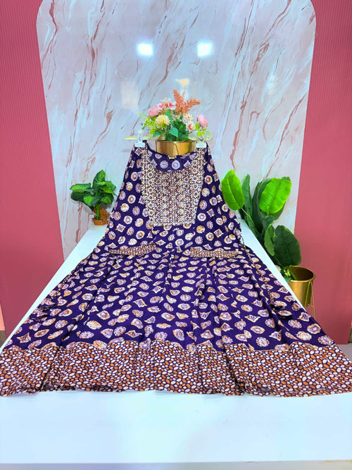 Blue Rayon Plus Size Umbrella Kurti