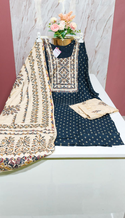 Rayon Straight Cut Kurthi Set with Dupatta