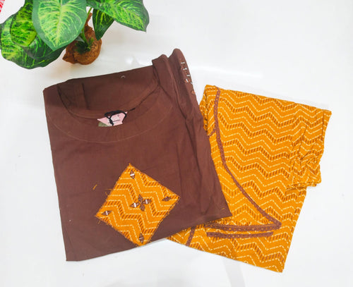 Cotton Sleeveless Co-ord Set with Dhoti Pants - Brown