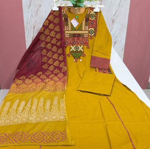 Premium Dabu Cotton A-Line Kurti Set