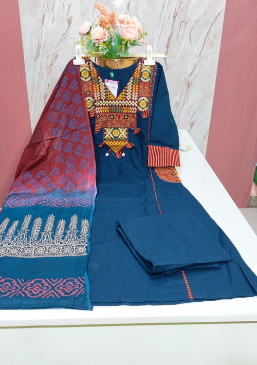 Premium Dabu Cotton A-Line Kurti Set