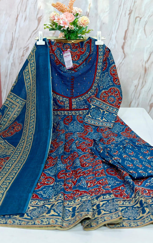 Premium 60s Cotton Pure Anarkali Set – Blue
