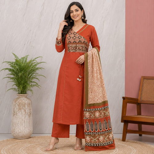 Premium Kalamkari A-Line 3-Piece Kurti Set