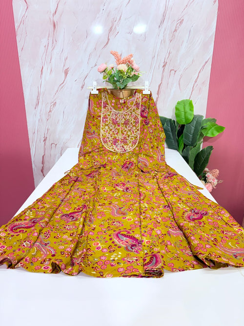 Rayon Single Umbrella Kurti – Mustard Yellow